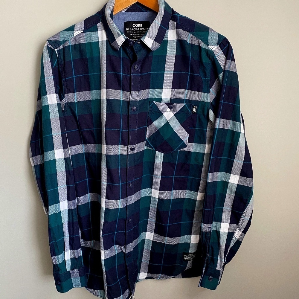 CORE by Jack & Jones‎ Men's Green Plaid Long Sleeve Button Up Shirt Size Medium